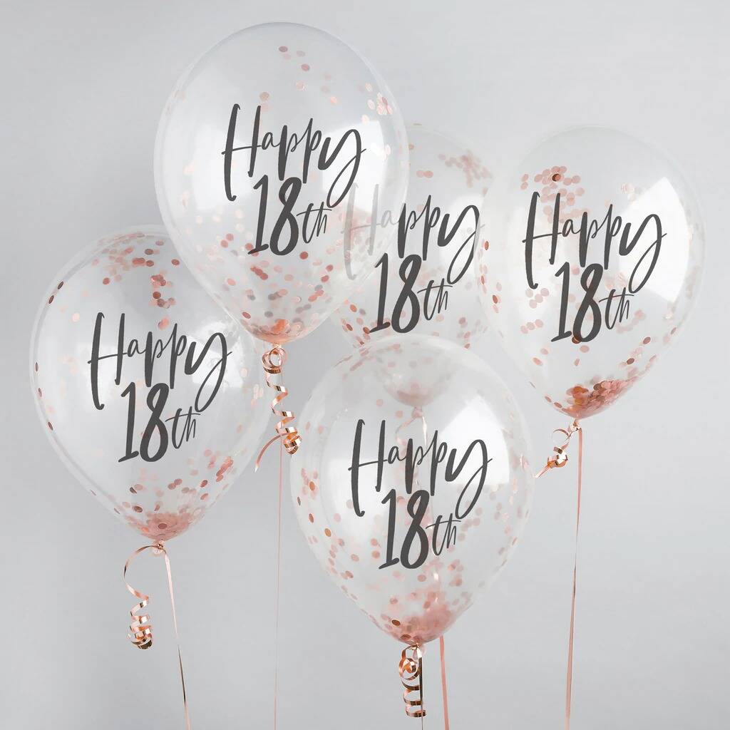 Five Rose Gold 'Happy 18th' Birthday Confetti Balloons, 1 of 2