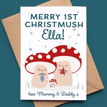 Baby's First Christmas Card With Cute Toadstools, 3 of 3
