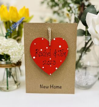 New Home Card Red Heart Wooden Keepsake Gift, 2 of 4