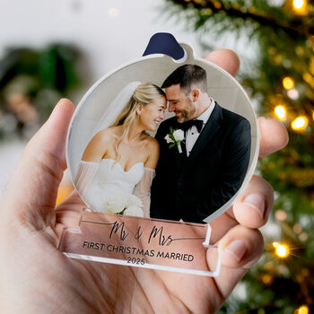 Personalised First Christmas Married Photo Ornament Gift, 2 of 11