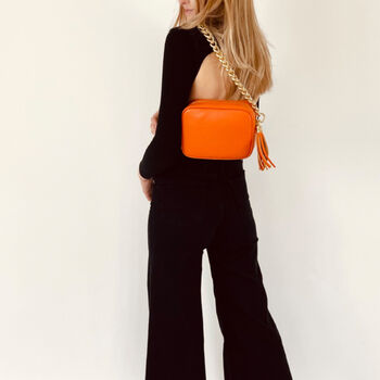 Orange Leather Cross Body Bag And Gold Chain Strap, 7 of 7