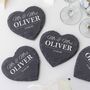 Set Of Four Personalised Heart Shaped Slate Coasters, thumbnail 1 of 6