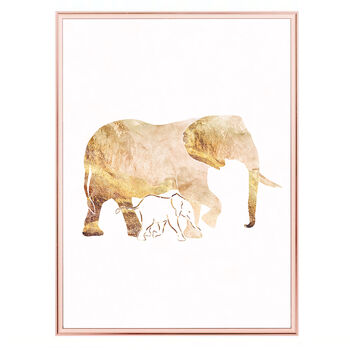 Gold White Elephant No Two Silhouettes Wall Art Print, 4 of 5