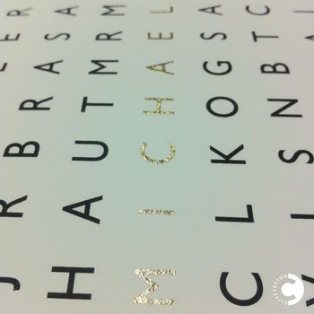 Personalised Word Search Silkscreen Print In 24ct Gold, 4 of 8