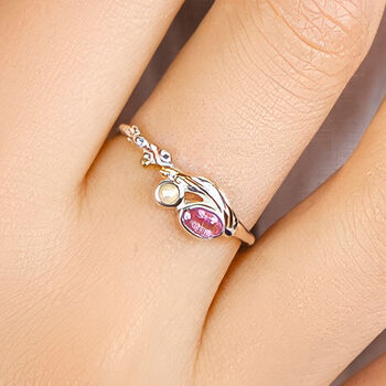 Molten Sterling Silver Tourmaline And Pearl Ring, 2 of 7