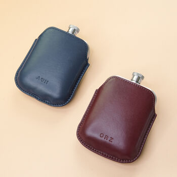 Silver Hip Flask With Vintage Leather Sleeve Christmas Gift For Him, 2 of 9