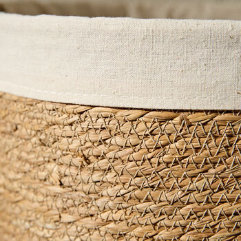 Cotton Lined Woven Seagrass Storage Basket, 5 of 5