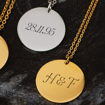 50th Birthday Gift For Her Engraved Personalised Disc Necklace, 4 of 5