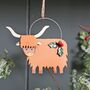 Christmas Highland Coo Cow With Holly Decoration, thumbnail 1 of 2