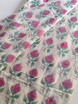 Handmade Indian Block Printed Floral Scarf, Khadi Cotton, 7 of 9