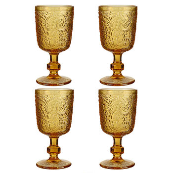 Set Of Four Amber Sunrise Embossed Wine Glasses, 2 of 8