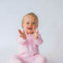 Sweet Pink Sleepsuit With Zip Ribbed Cotton Unisex, thumbnail 1 of 3