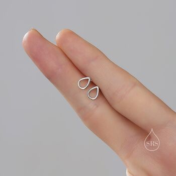 Sterling Silver Minimalist Open Droplet Stud Earrings, 6 of 12