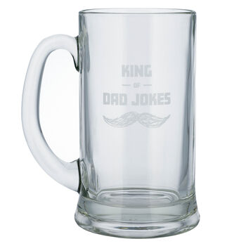 King Of Dad Jokes Etched Glass Tankard, 2 of 5