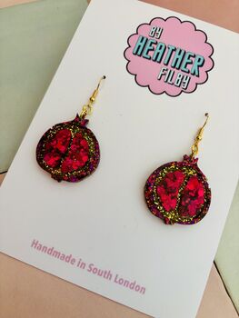 Pomegranate Glitter Earrings / Deep Red Botanical Gift / Exotic Holiday Accessory, 5 of 5