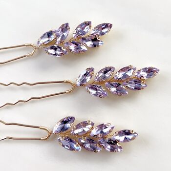 Large Lilac Crystal Hair Pins, 2 of 5