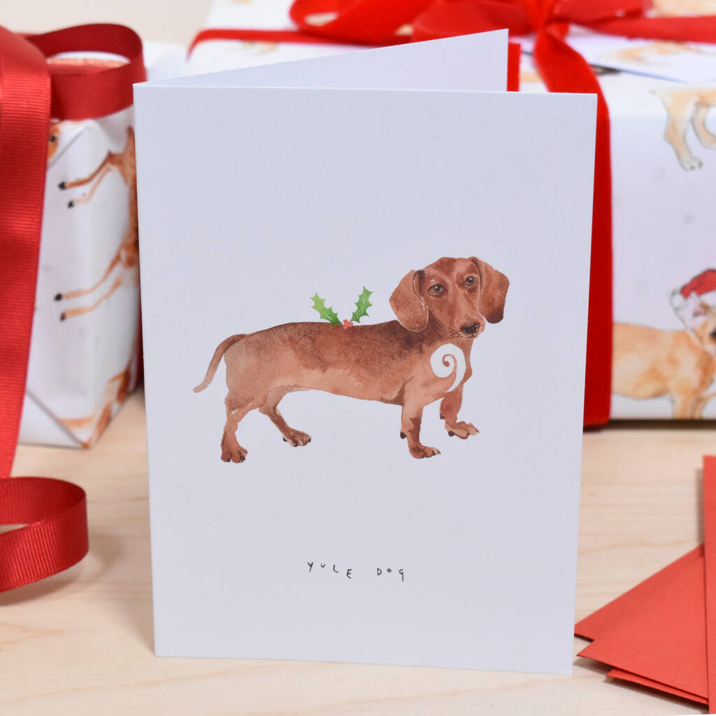 Yule Dog Daschund Christmas Card, 1 of 2
