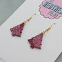 Red Wine / Hot Pink And Gold Glitter Christmas Tree Earrings Small And Large, thumbnail 6 of 9