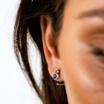 Holi Jewel Birthstone Silver Stud Hoop Earrings, 3 of 6