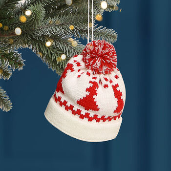 Two Mini Knitted Hat Christmas Tree Decorations, 3 of 6