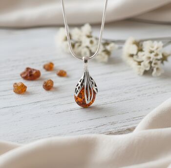 Sterling Silver And Baltic Amber Teardrop Pendant, 2 of 2