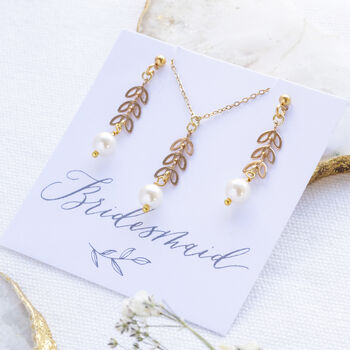 Pearl Leaf Chain Bridesmaids Jewellery Gift Set, 6 of 9