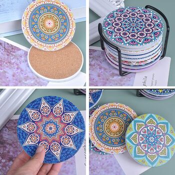Set Of Eight Mandala Flower Ceramic Coasters, 3 of 5