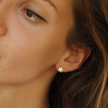 Enamel Star Stud Earrings With Crystal, 4 of 6