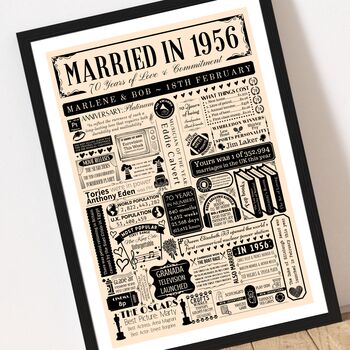 1956 Personalised 70th Platinum Wedding Anniversary Poster, 3 of 11