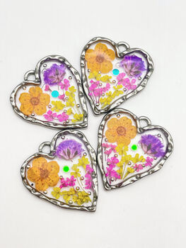 Heart Pendant Necklace With Pastel Flowers In Silver Or Gold, 4 of 10