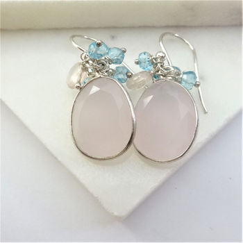 Pink Quartz Blue Topaz Cluster Earrings, 3 of 6