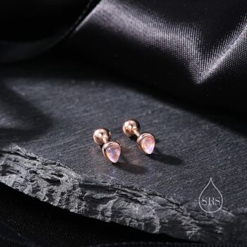 Extra Tiny Moonstone Droplet Screw Back Earrings, 9 of 12