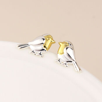 Gold Plated Sterling Silver Robin Stud Earrings – 10mm X 7mm, 2 of 6