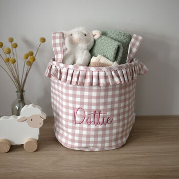 Personalised Pink Gingham Ruffle Basket, 4 of 11
