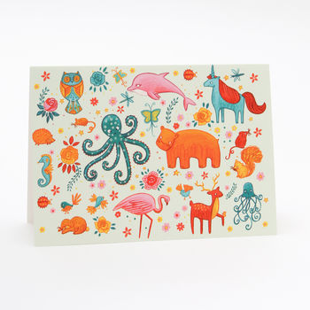 A Colourful Magical Animals Blank Greetings Card, 2 of 2