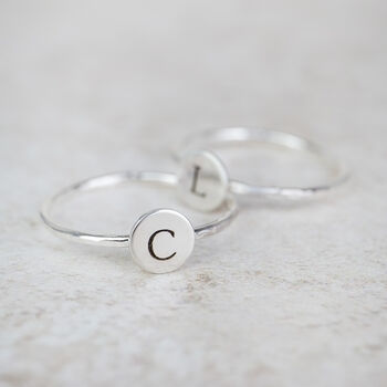 Sterling Silver Personalised Initial Charm Ring, 3 of 4