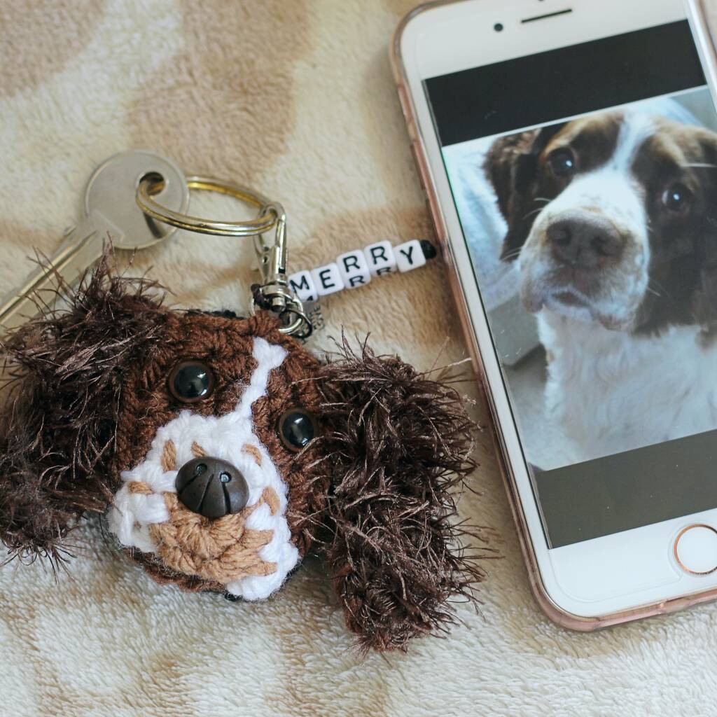 Personalised Crochet Dog Face Keyring Letterbox Gift By Lovingly ...