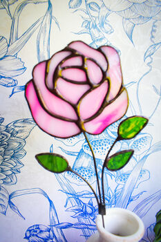 Pink Rose Flower Stem Faux Glass Flowers, 6 of 11
