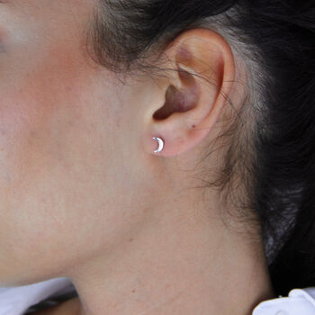Tiny Crescent Moon Stud Earrings, 3 of 8