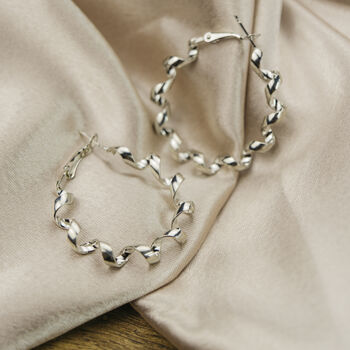 30 Mm Silver Plated Spiral Round Twist Hoop Earrings, 2 of 8