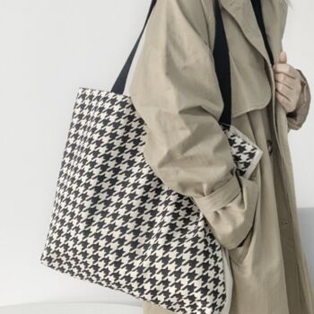 Monochrome Checkered Extra Large Shoulder Book Bag For Everyday Work, 2 of 7