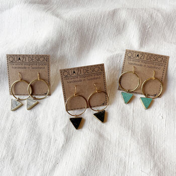 Fair Trade Recycled Paper Drop Hoop Triangle Earrings, 11 of 12