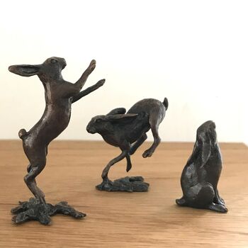 Miniature Bronze Hares, 8th Anniversary Gift Set, 3 of 11