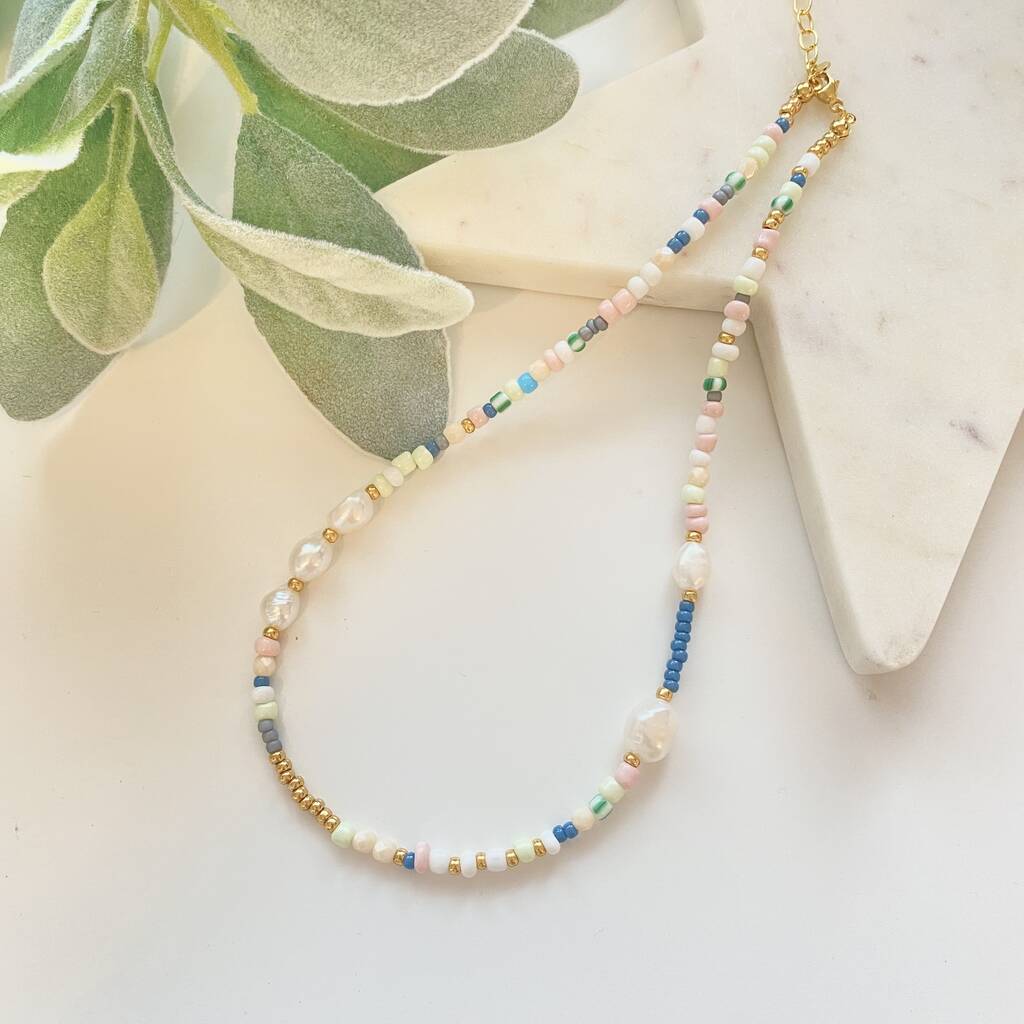 Multicoloured Beaded Necklace With Pearls By The Lovely Edit