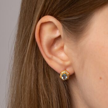 Hexagon Blue Topaz 18k Gold Plated Stud Earrings, 2 of 3