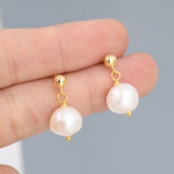 Genuine Baroque Pearl Dangle Stud Earrings, 6 of 12