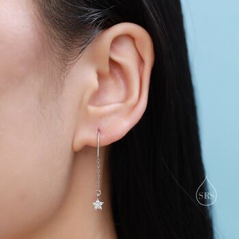 Sterling Silver Asymmetric Star And Moon Cz Drop Earrings, 11 of 12