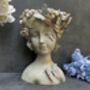 26cm Grey Green Ladies Head Plant Pot With Pink Flowers, thumbnail 8 of 12