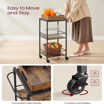 Three Tier Kitchen Serving Cart With Wheels, 4 of 6