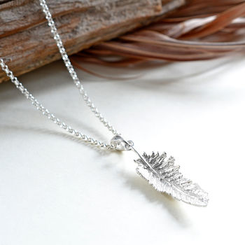 Sterling Silver Small Feather Drop Necklace, 4 of 7